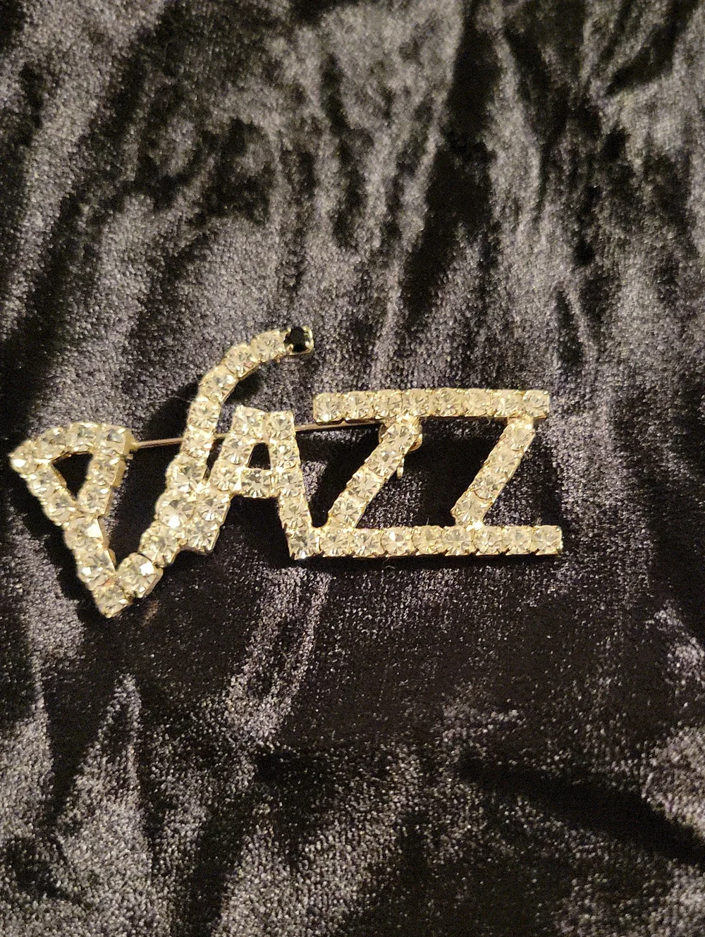 Rhinestone JAZZ Saxaphone Statement Brooch - Clear Crystal